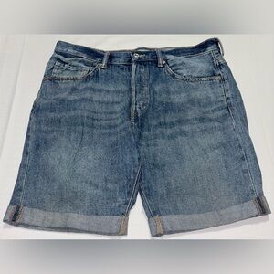 H&M L.O.G.G. Denim Shorts Mens 33 Blue Cuffed Casual Classic Cotton Summer